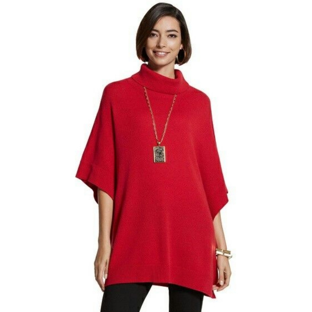 Chico's Cashmere Knit Poncho Sweater Black Label Red Size Large / X-Large